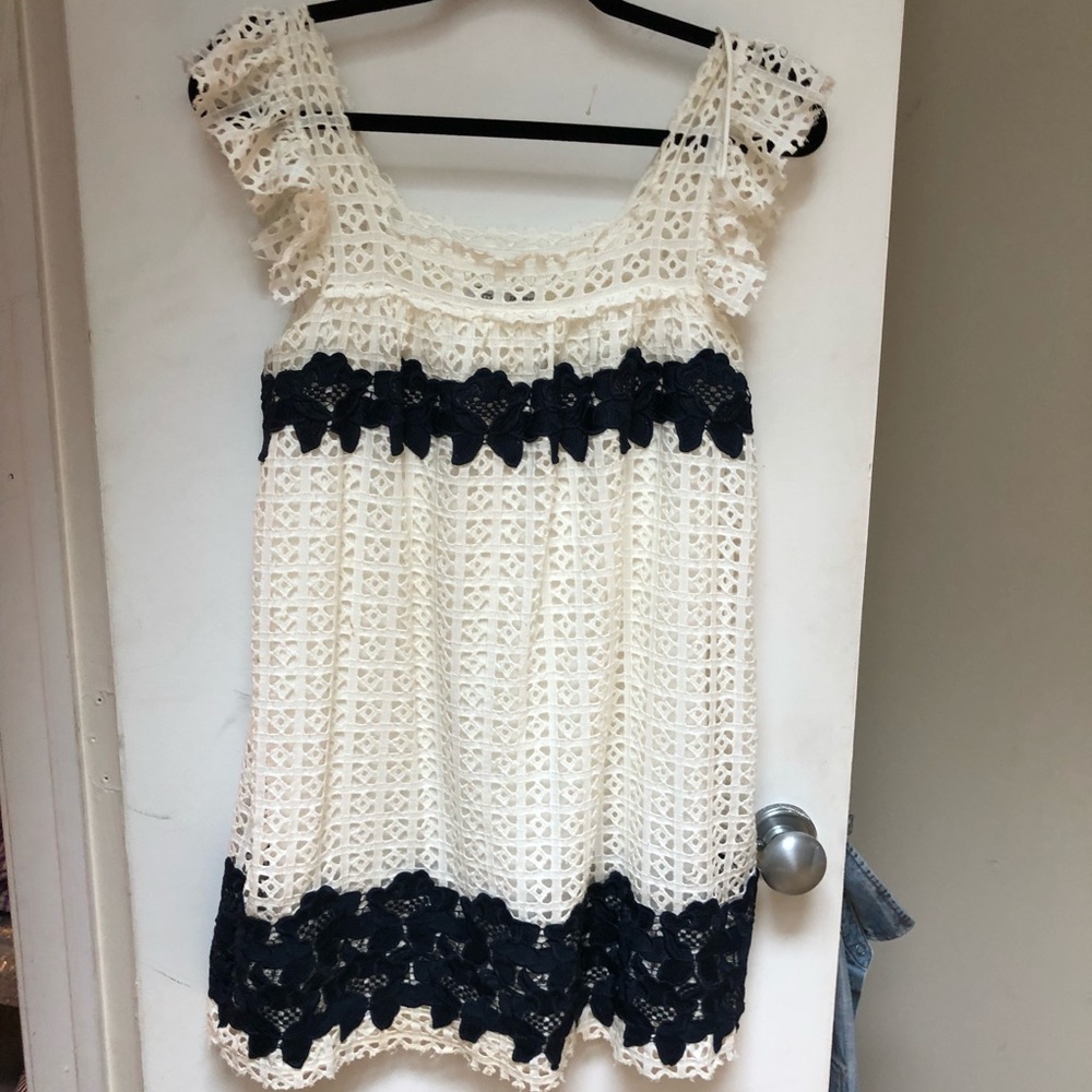 White and navy eyelet babydoll Zara dress